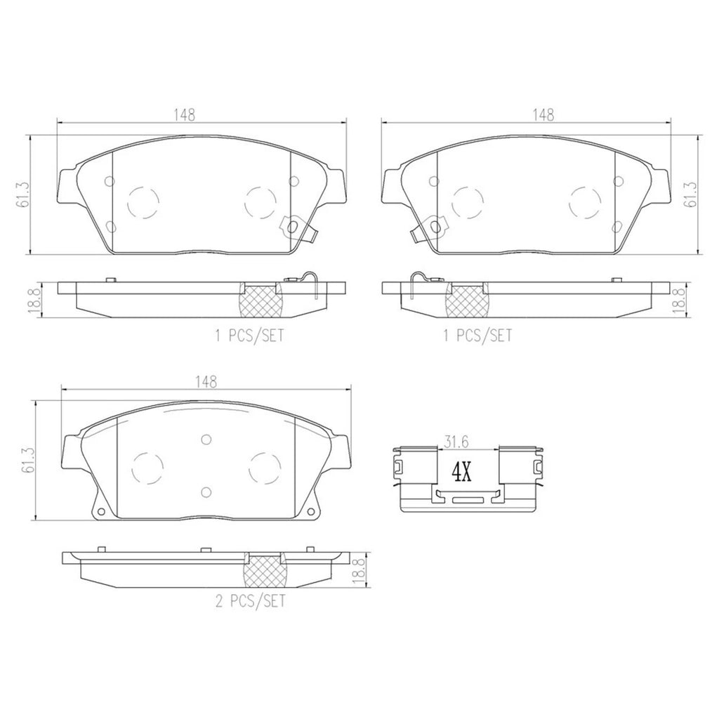 Set of 2 Brembo Brake Pads for Chevy Cadillac ATS