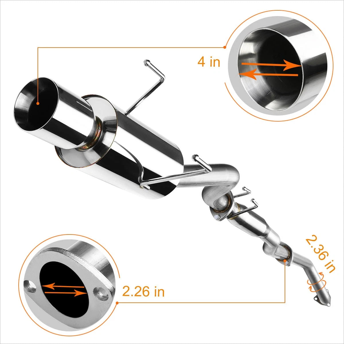 4" Rolled Tip Muffler Catback Exhaust System for Acura RSX DC5 (2002–2006)