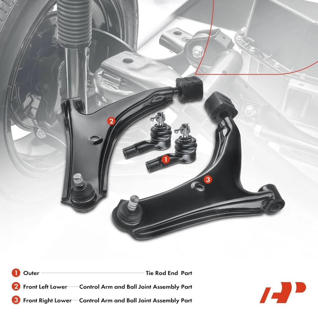 Set of 4 Front Lower Control Arms with Ball Tie Rod Ends for Chevrolet Metro (1998–2001)