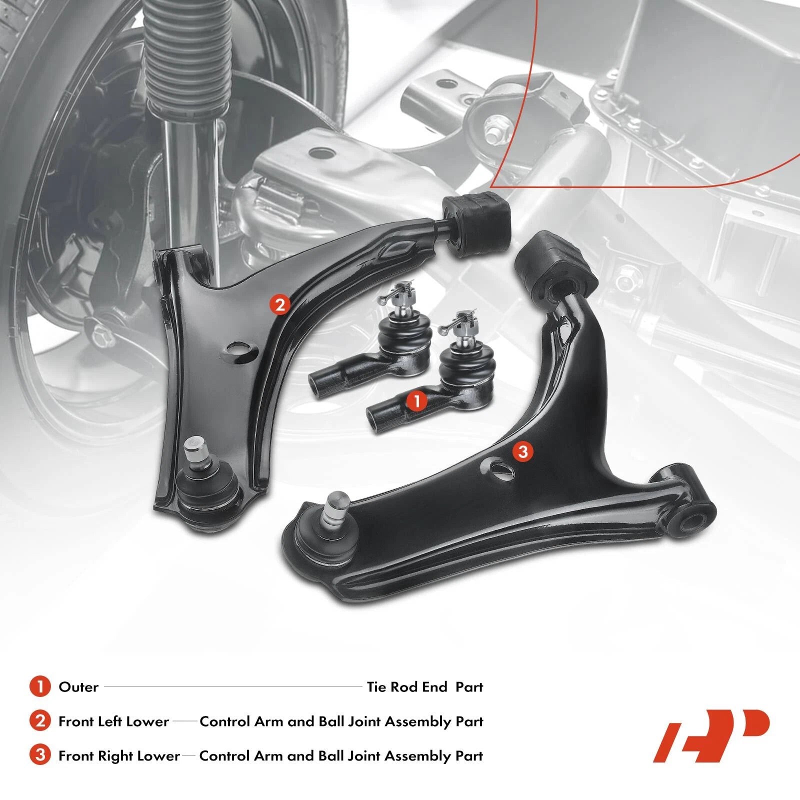 Set of 4 Front Lower Control Arms with Ball Tie Rod Ends for Chevrolet Metro (1998–2001)