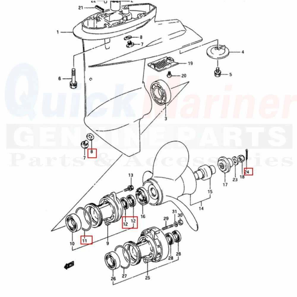 Lower Gearcase Seal Oil Seal w/ O-ring Gasket for Suzuki DT8 DT9.9 (–)