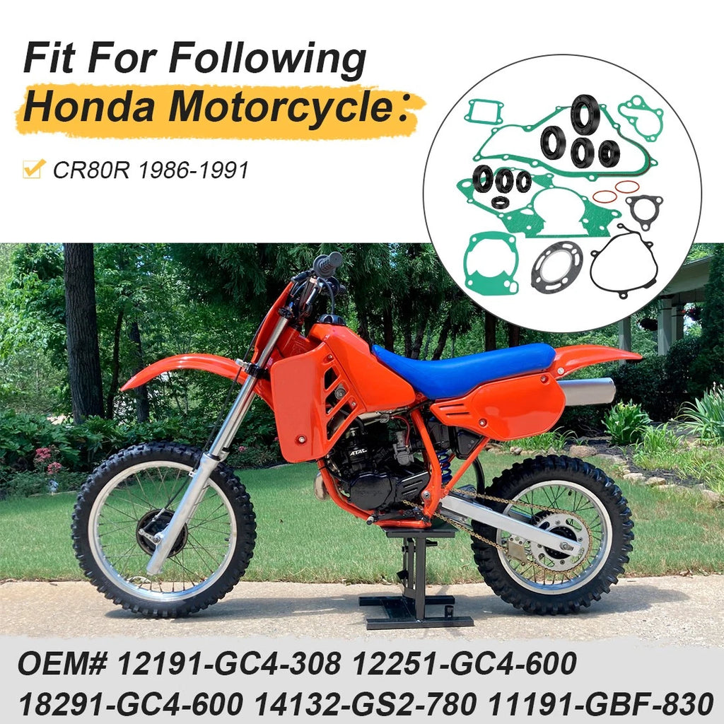 Complete Engine Gasket Kit & Oil Seals for Honda CR80R (1986–1991)