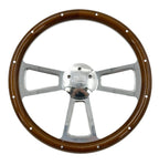 Polished 5 Spoke Steering Wheel Dark Wood Wrap with Rivets for Peterbilt Kenworth (2010–2025)