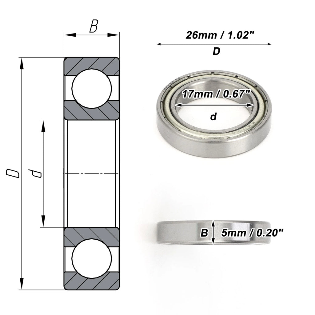 Deep Groove Ball Bearing 6803ZZ for Scooter Skateboard Wheel (P0)