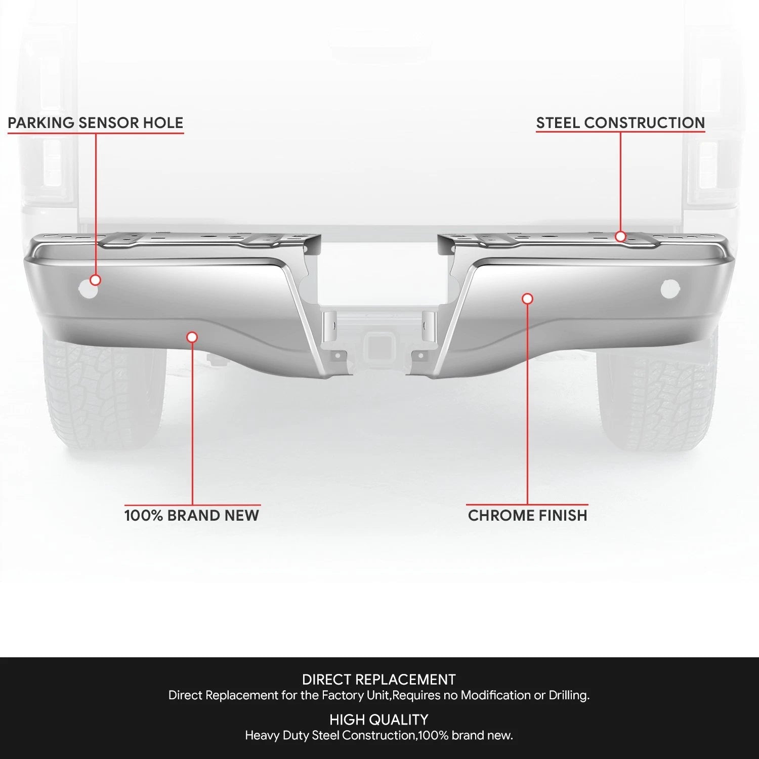Chrome Rear Bumper End Caps Pair for Ford Ranger (2019–2023) w/ Sensor Holes
