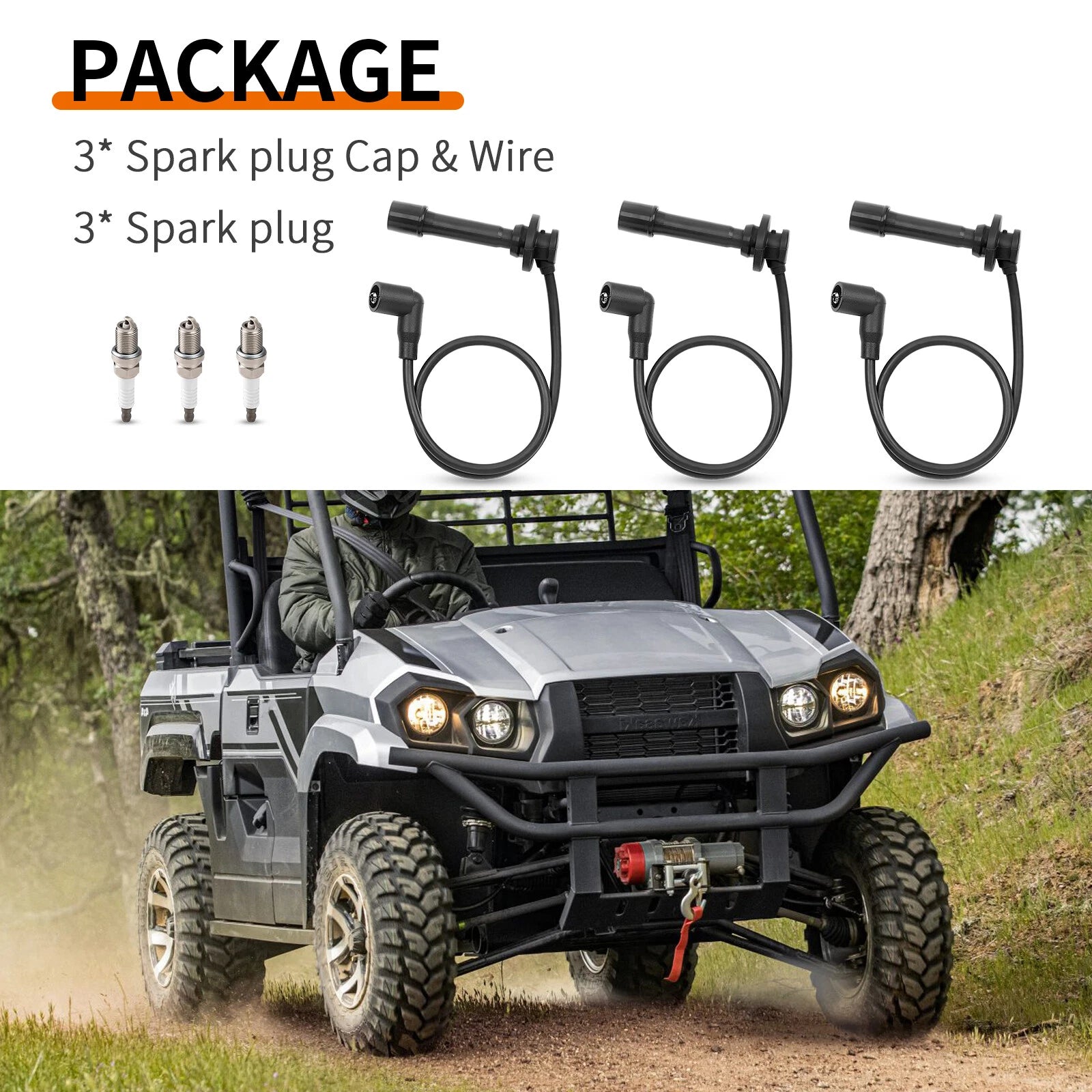 Spark Plug Cap Wire Kit for Kawasaki Mule PROFX PROFXR PROFXT (KAF820 21150-0013)