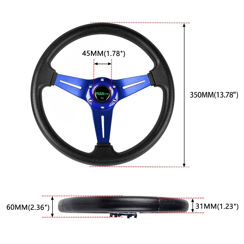 350mm Flat Dish Racing Steering Wheel with Quick Release Adapter & Horn