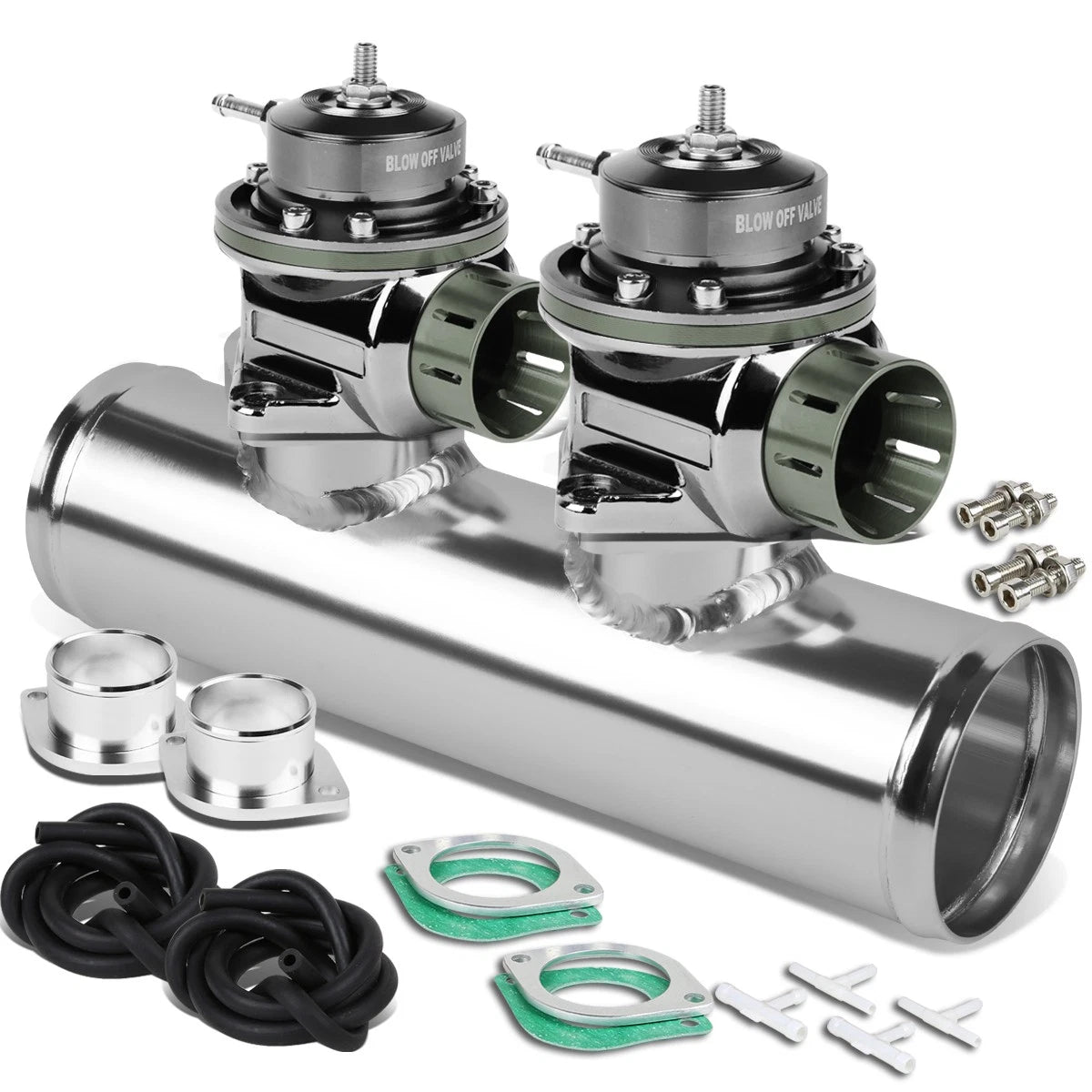 Universal Gun Metal Type-FV 2-Bolt Blow Off Valve + 2.5" Dual Port Flange Adapter