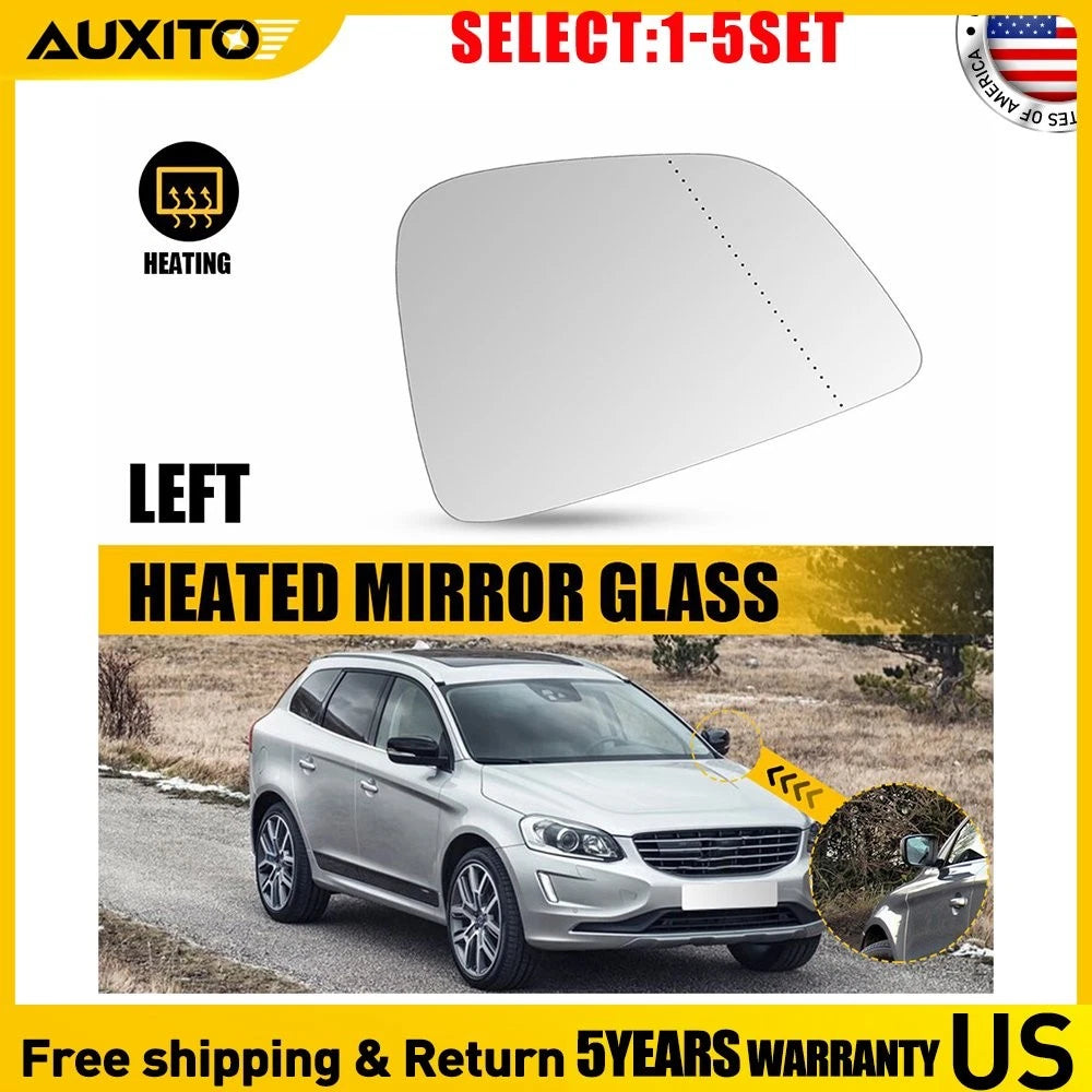 LH Left Heated Mirror Glass with Backing Plate for Volvo XC60 (2010–2017)
