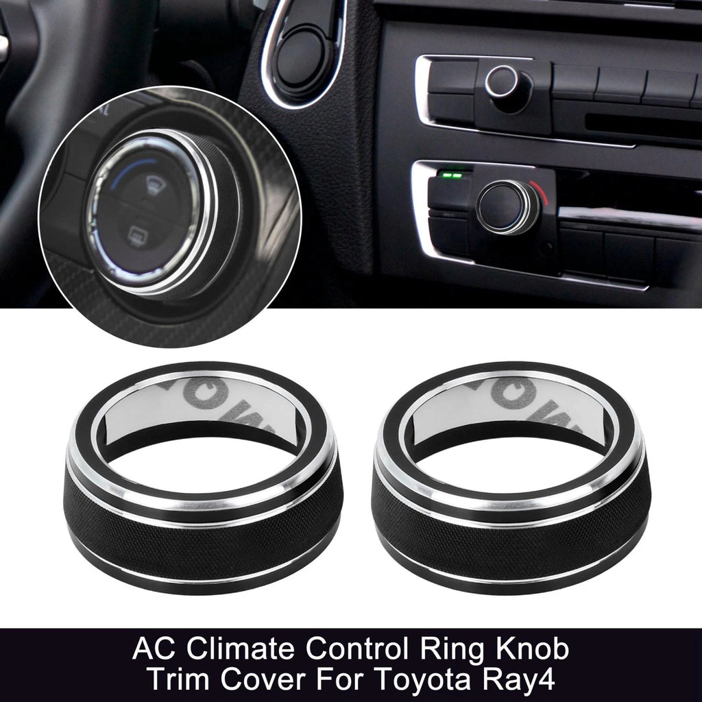2X Black AC Climate Control Ring Knob Trim Cover for Toyota RAV4 (2019–2020)