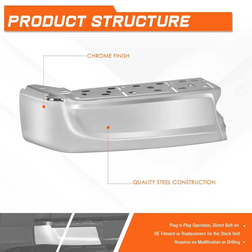 Rear Left Steel Bumper End Cap for Ford F-150 (2021–2024) Chrome