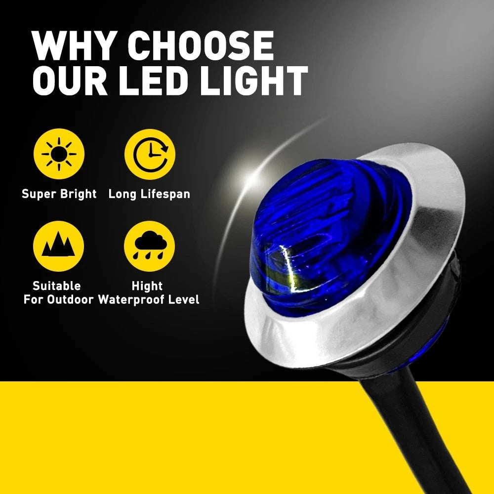 Set of 10 LED Strobe Marker Lights Blue for 12V Vehicles