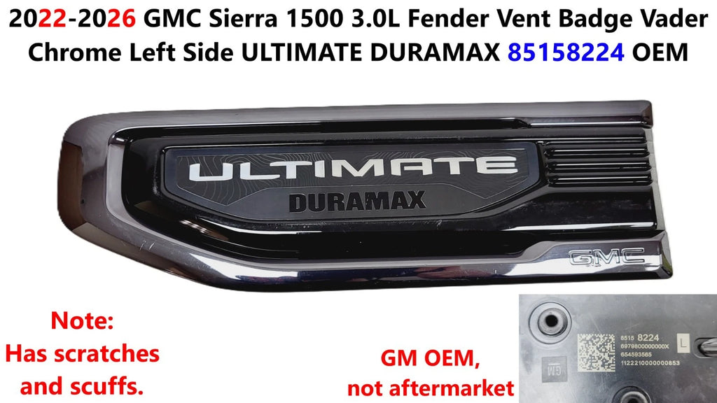 Fender Vent Badge Left Side for GMC Sierra 1500 3.0L (2022–2026) 85158224