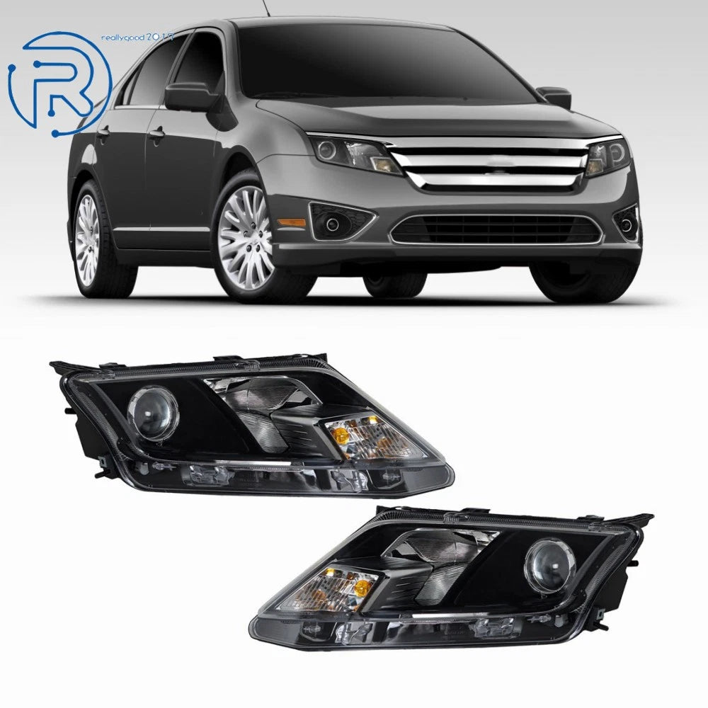 Pair of Halogen Headlight Assembly Black Housing for Ford Fusion (2010–2012)