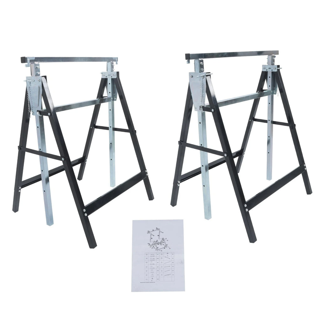 7-Speed Adjustable Height Foldable Metal Sawhorse Work Stand (440lbs Capacity)