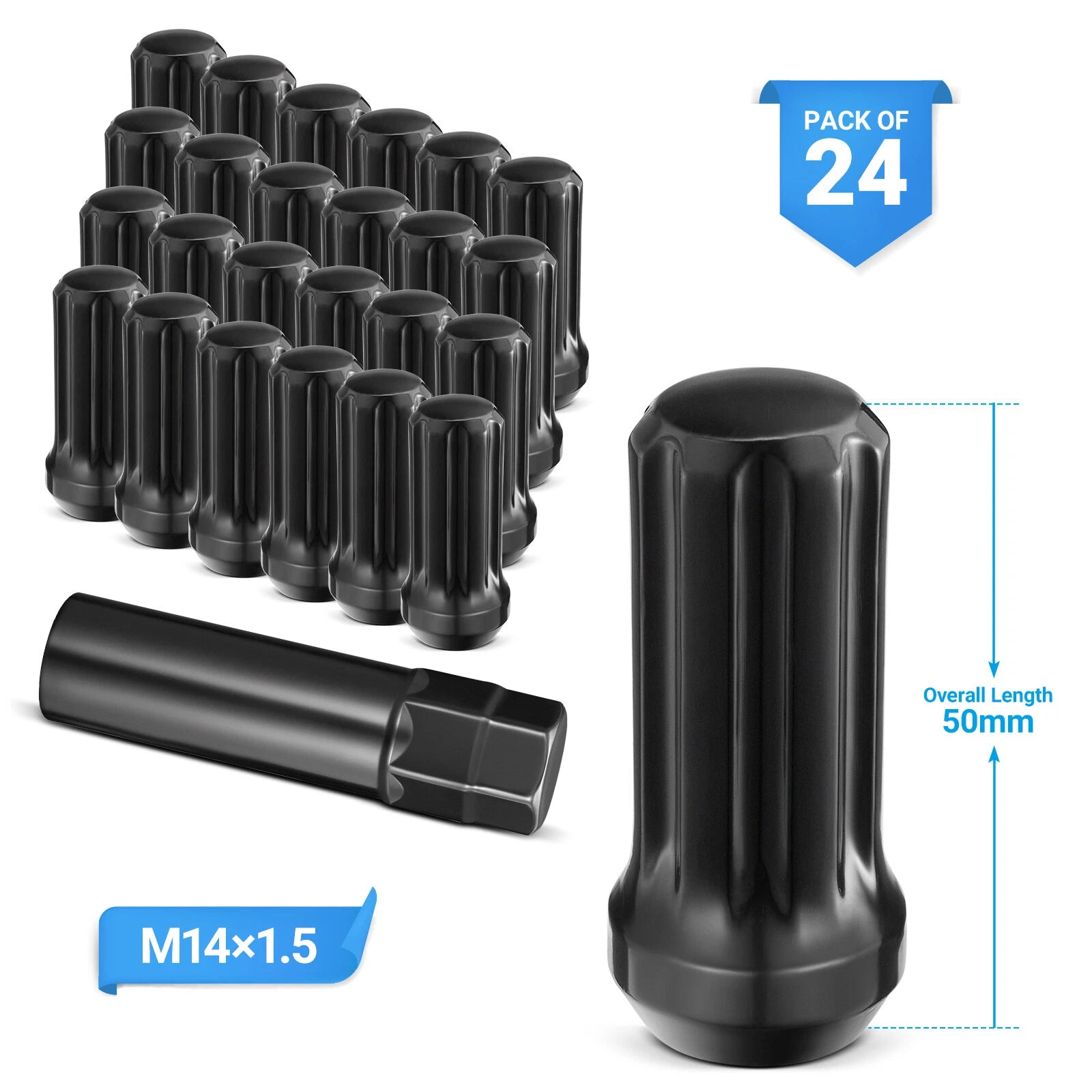 Spline Lug Nuts with Socket Key for 8 Lug Aftermarket Wheels (2014-2014)