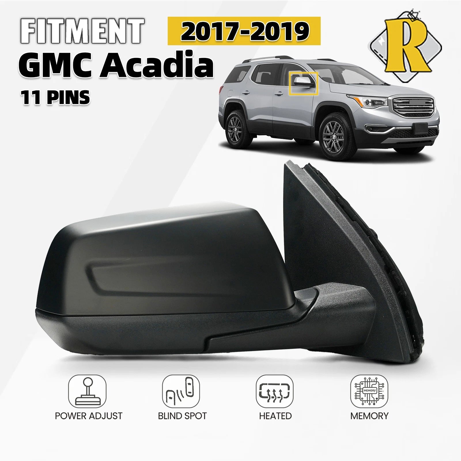 Right Side Mirror for GMC Acadia (2017–2019) Power Heated Blind Spot 11 Pins