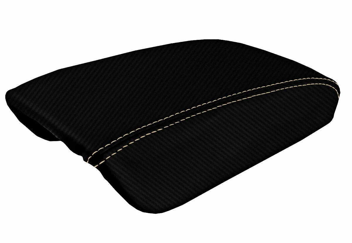 Console Lid Armrest Cover for Acura TL (1999–2003) Carbon Fiber Beige Stitch