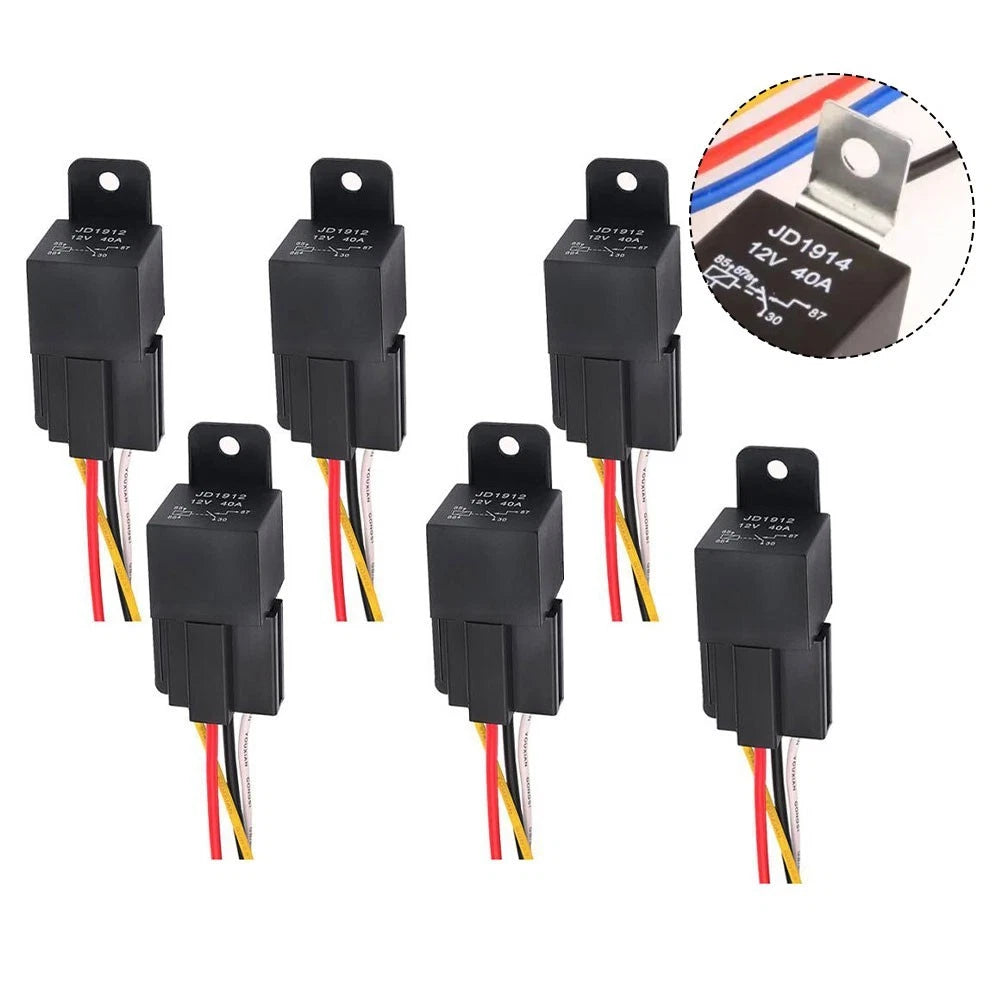 6X 12V 40A 5 Pin Relay with Socket and Wiring for Car Truck (Universal)
