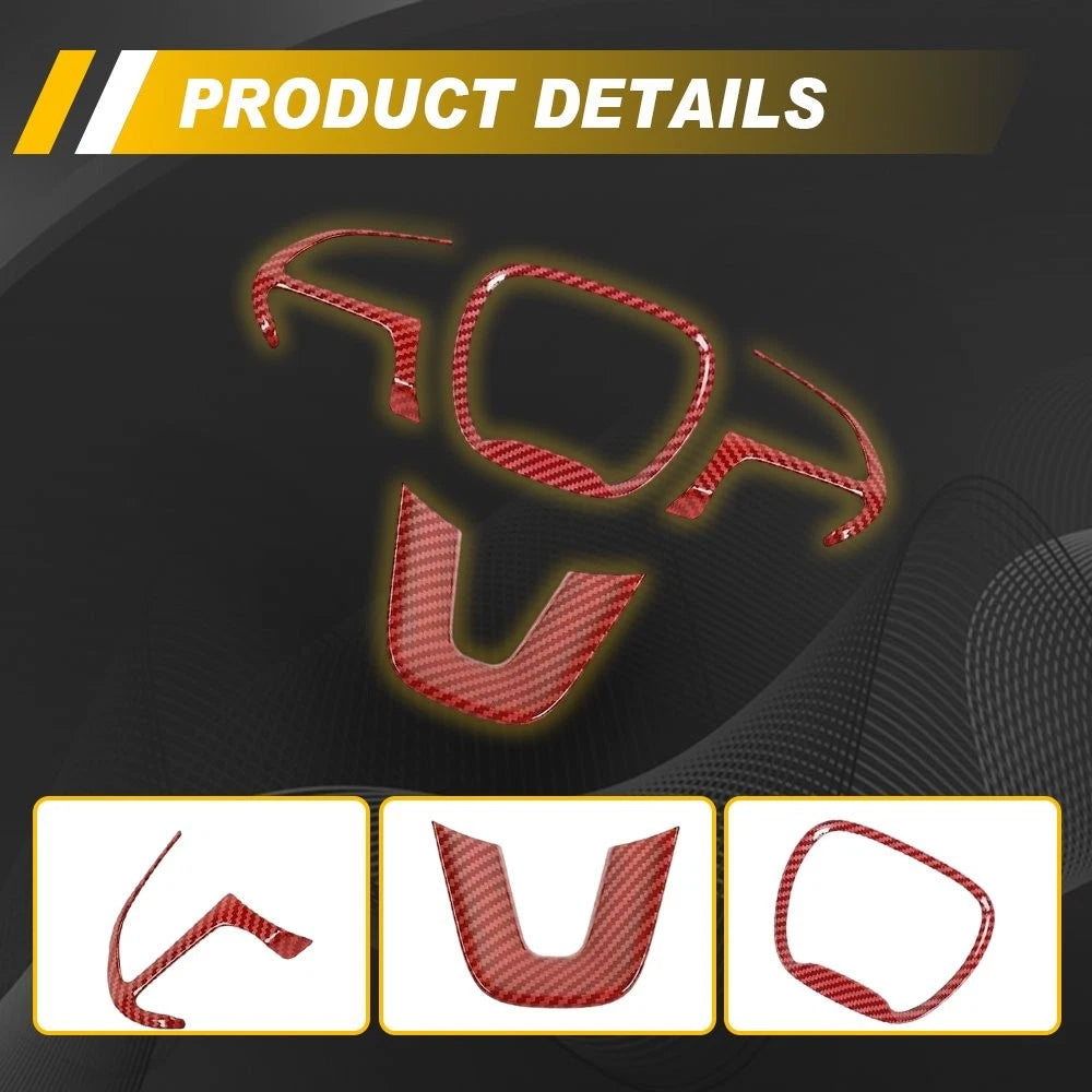 Red Carbon Fiber Interior Steering Wheel Trim for Dodge Challenger (2015–2023) EPY