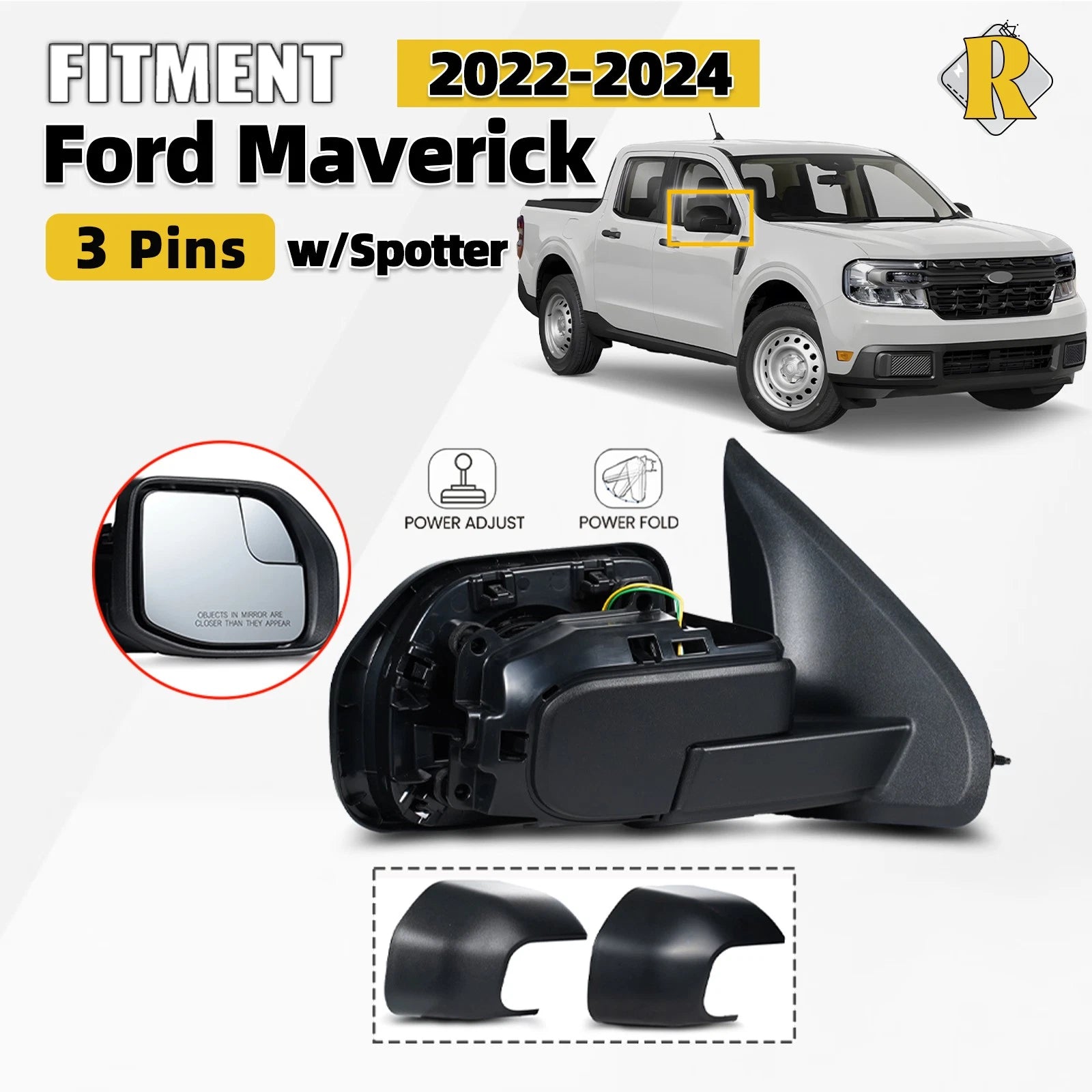 Side Mirror for Ford Maverick (2022–2024) W/Spotter Right Passenger 3 Pin
