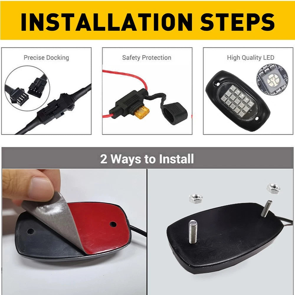 12 Pods RGB LED Neon Rock Lights for Jeep Wrangler (2007–2018)