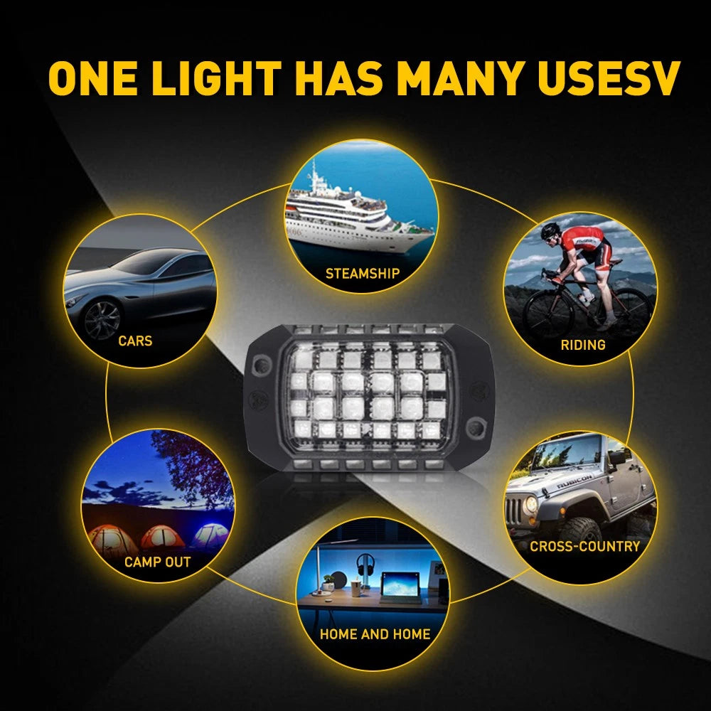 Set of 4 Universal 36 LED Blue Underbody Underglow Lights Waterproof