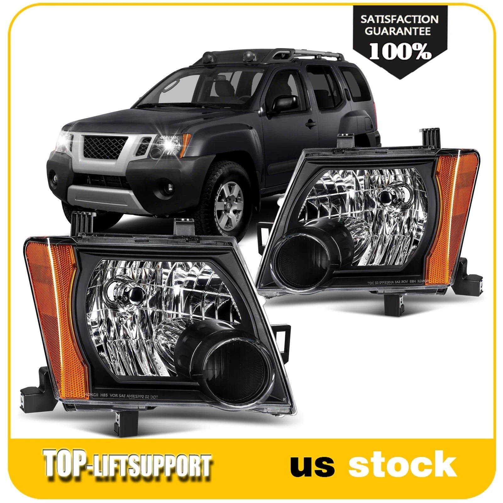 2X Black Headlight Assembly for Nissan Xterra (2005–2015)
