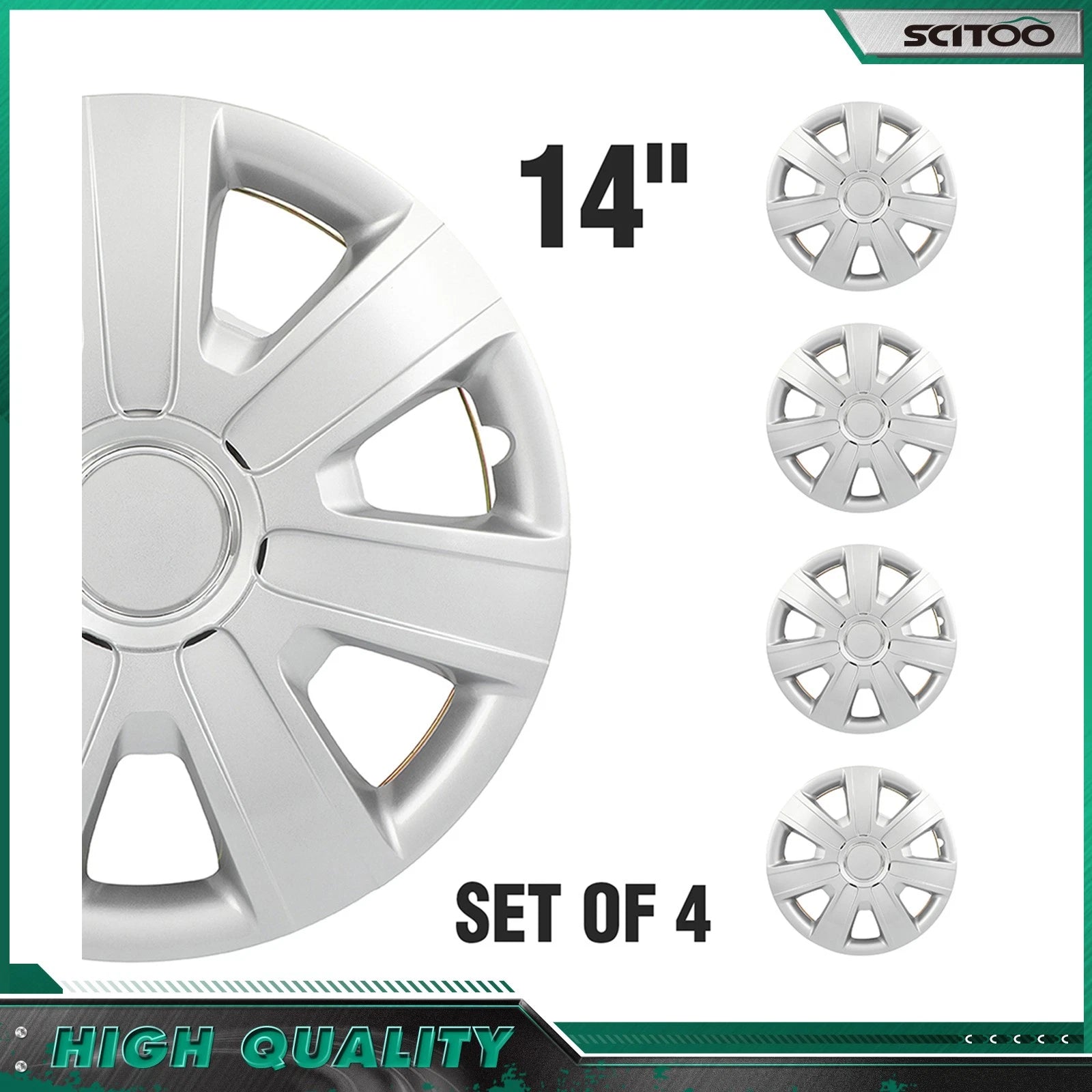Set of 4 Hub Caps for R14 Tire & Rim (14") Silver