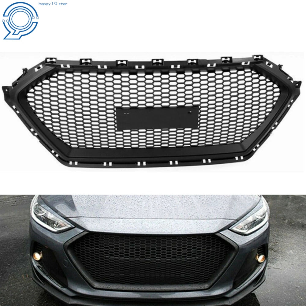 Front Bumper Hood Grille for Hyundai Elantra (2017–2018) Black Replacement