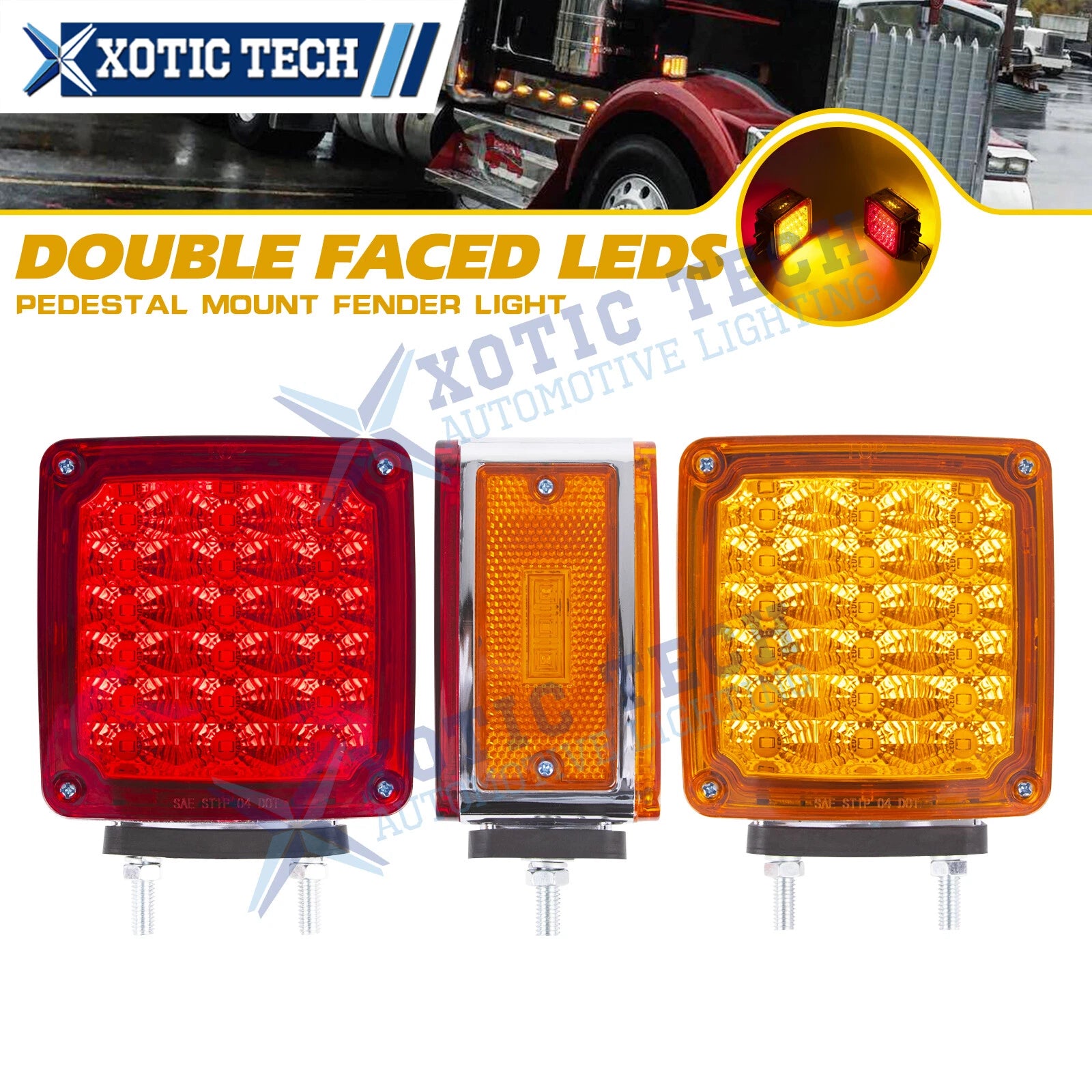 2pc Amber Red 39 LED Double Face Stud Mount Fender Stop Turn Tail Light for 2020–2024