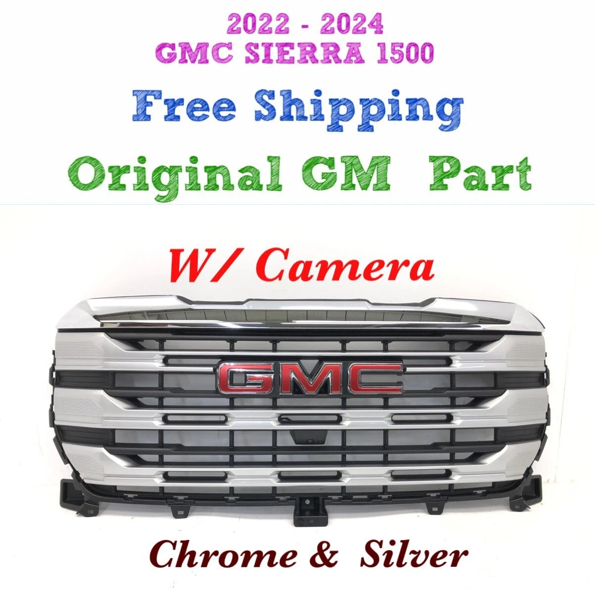 OEM Upper Bumper Grille for GMC Sierra 1500 (2022–2024) #10 Chrome Silver