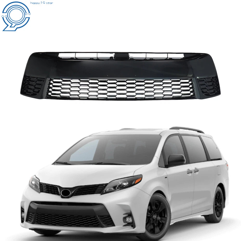 Front Bumper Lower Grille Gloss Black for Toyota Sienna SE (2018–2020)