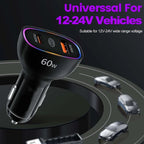 60W Dual PD30W Car Charger for QC3.0 Fast Charging