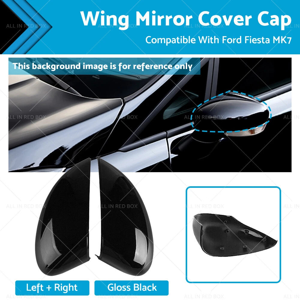 Set of 2 Wing Mirror Covers Gloss Black for Ford Fiesta MK7 (2008–2017)