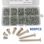800Pcs Self-tapping Screws Flat Head Lock Nut Stainless Steel Tools