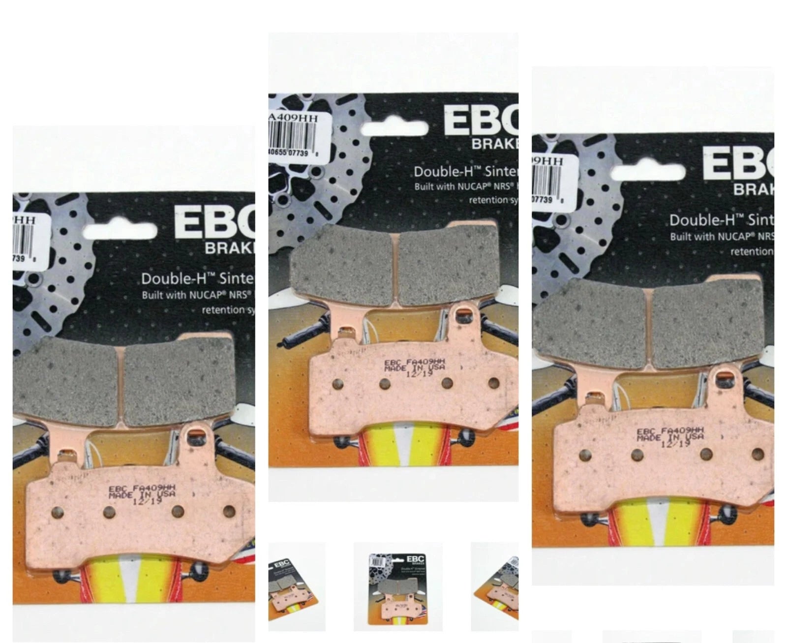 3 Sets EBC FA409HH Double-H Sintered Brake Pads for Harley-Davidson