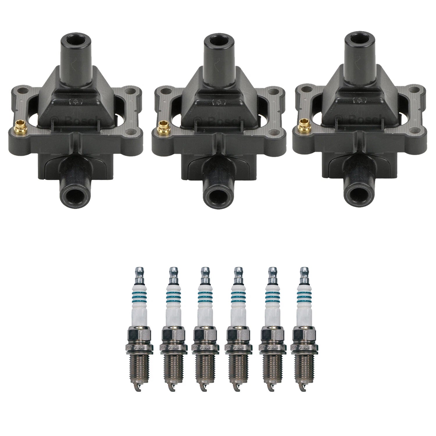 Set of 3 Ignition Coils & 6 Iridium Spark Plugs for Mercedes W202 W210 W140