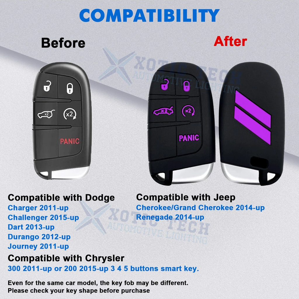 Silicone Remote Key Fob Shell Cover for Jeep Chrysler Dodge (2014-Up)