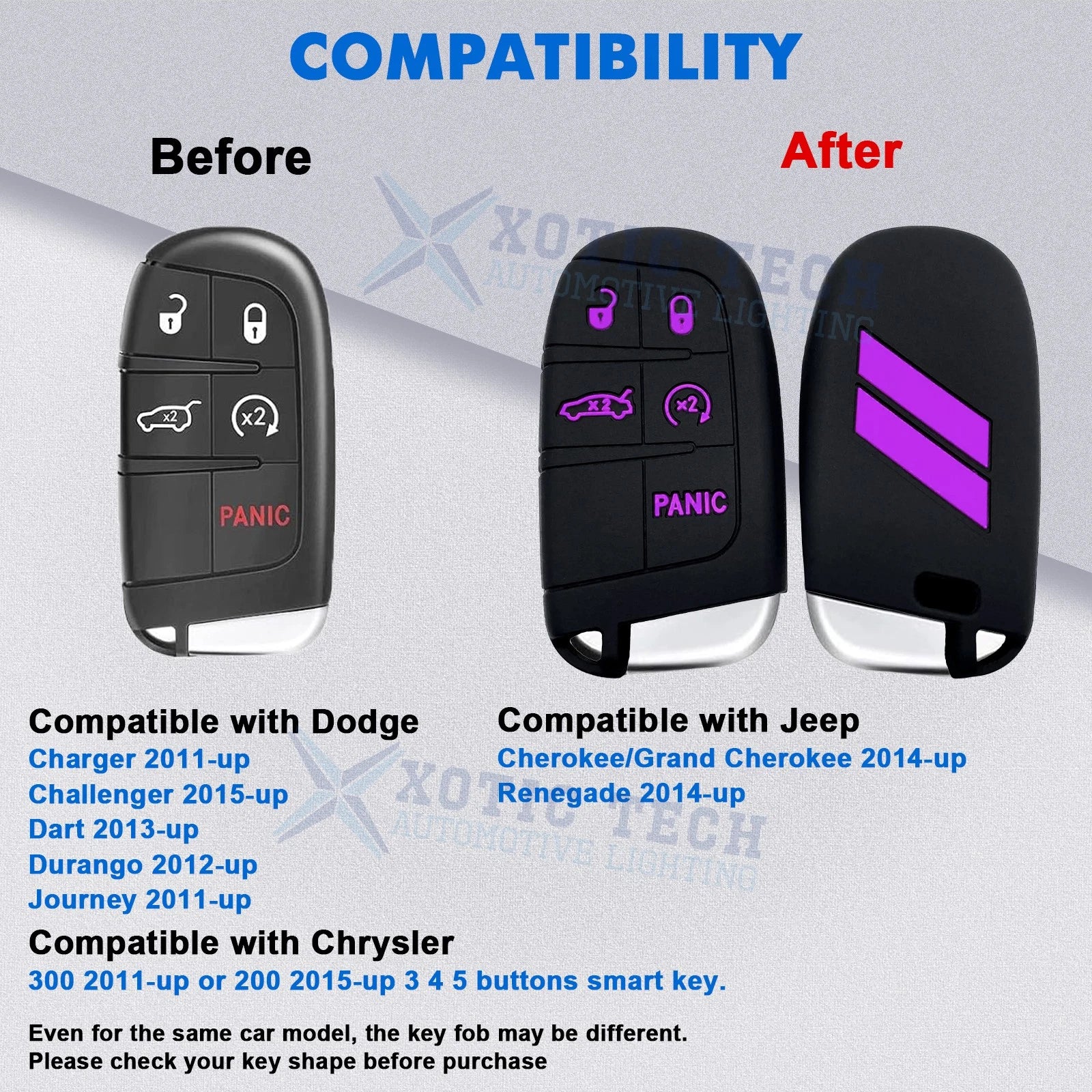 Silicone Remote Key Fob Shell Cover for Jeep Chrysler Dodge (2014-Up)