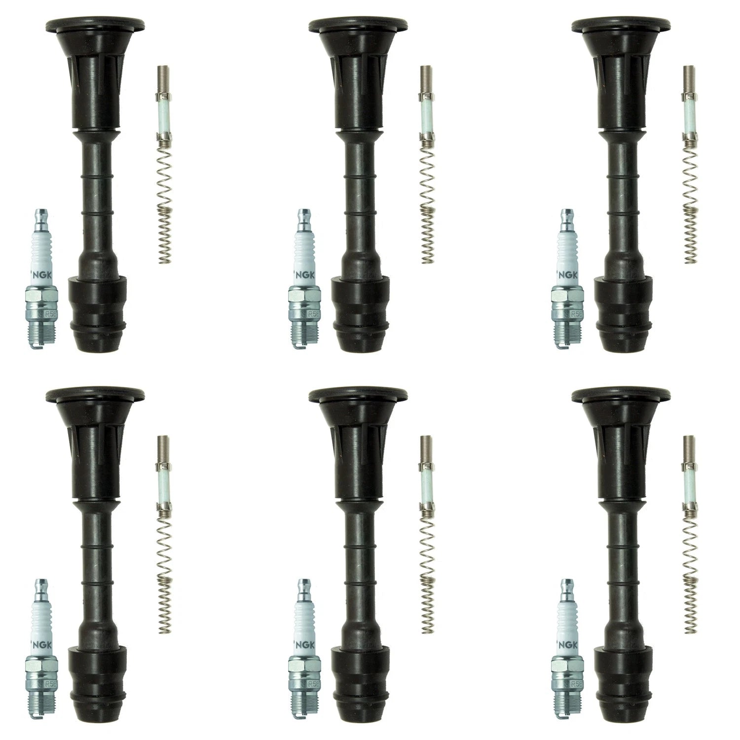 Set of 6 NGK Racing Spark Plugs & Coil Boots for 350Z, Accord, Altima, EX35, G35, M35 V6