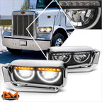 Full LED Dual U-Shape Halo DRL Headlights for Peterbilt 359 379 389 (1981–2021)