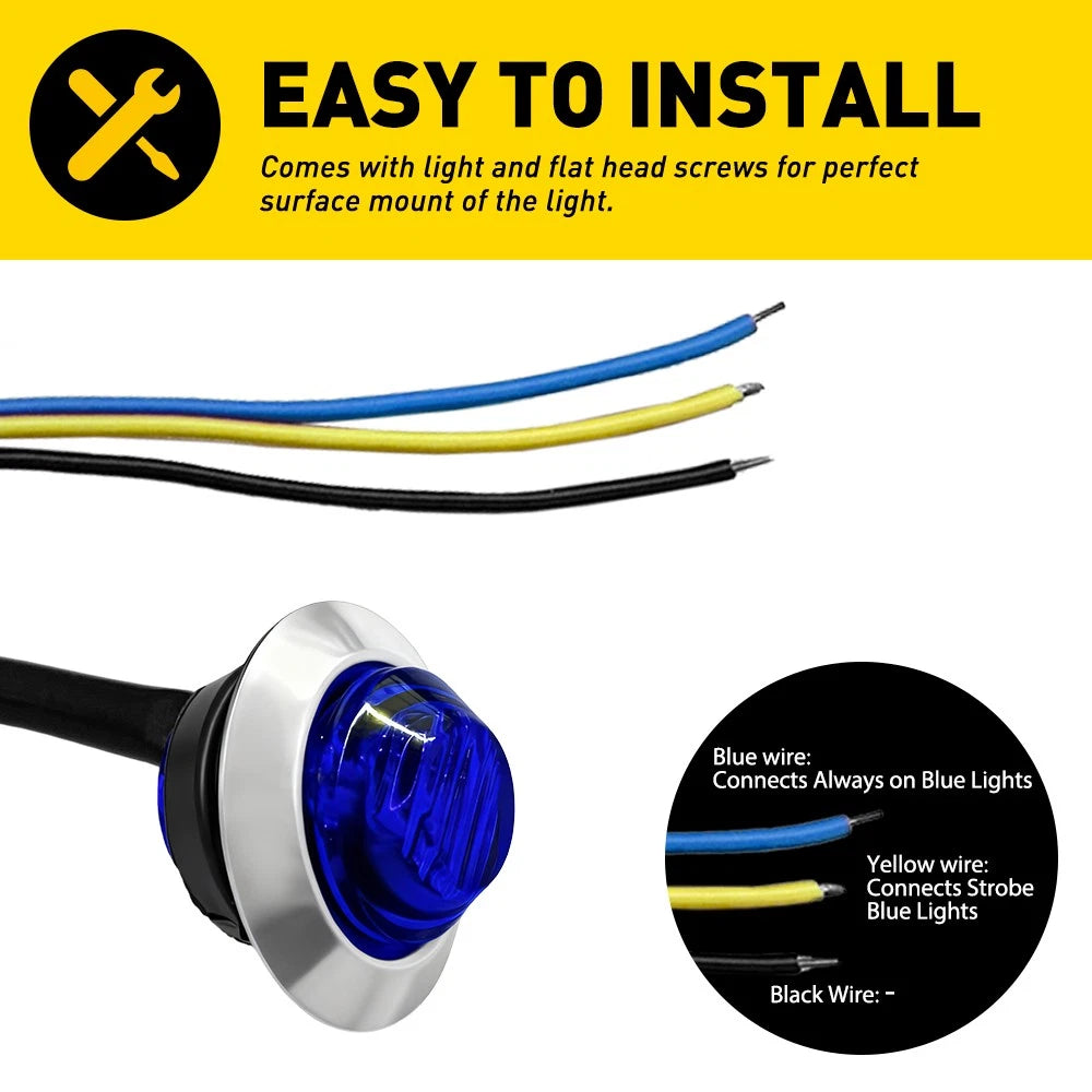 20X Blue LED Warning Lights for Truck Trailer (3/4" Inch)