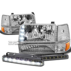 Chrome Housing LED Headlight Set + Amber Corner + DRL Fog Light for Ford F150 (1992–1996)