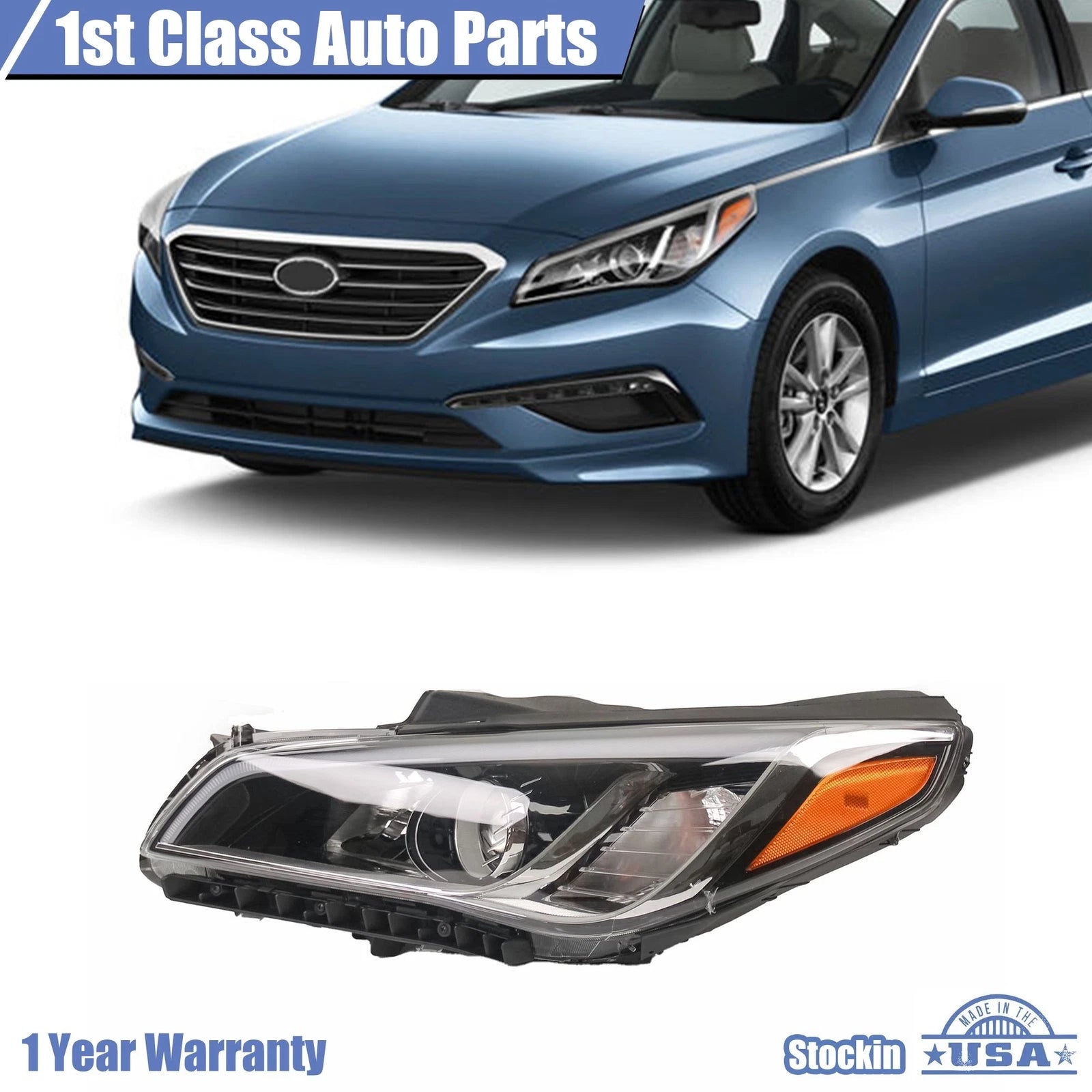 Headlight Assembly for Hyundai Sonata (2015–2017) Halogen Driver Left