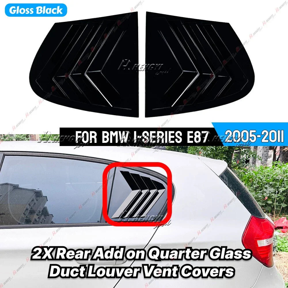 Black Side Rear Window Louvers Shutter Vent Cover for BMW 1 Series (2005-2011)