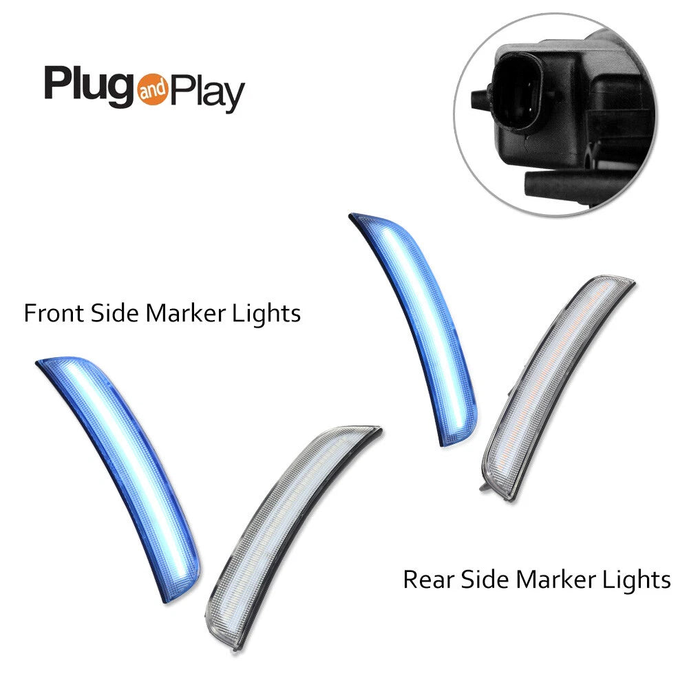 Set of 4 Ice Blue LED Front Rear Side Marker Lights for Chrysler 300