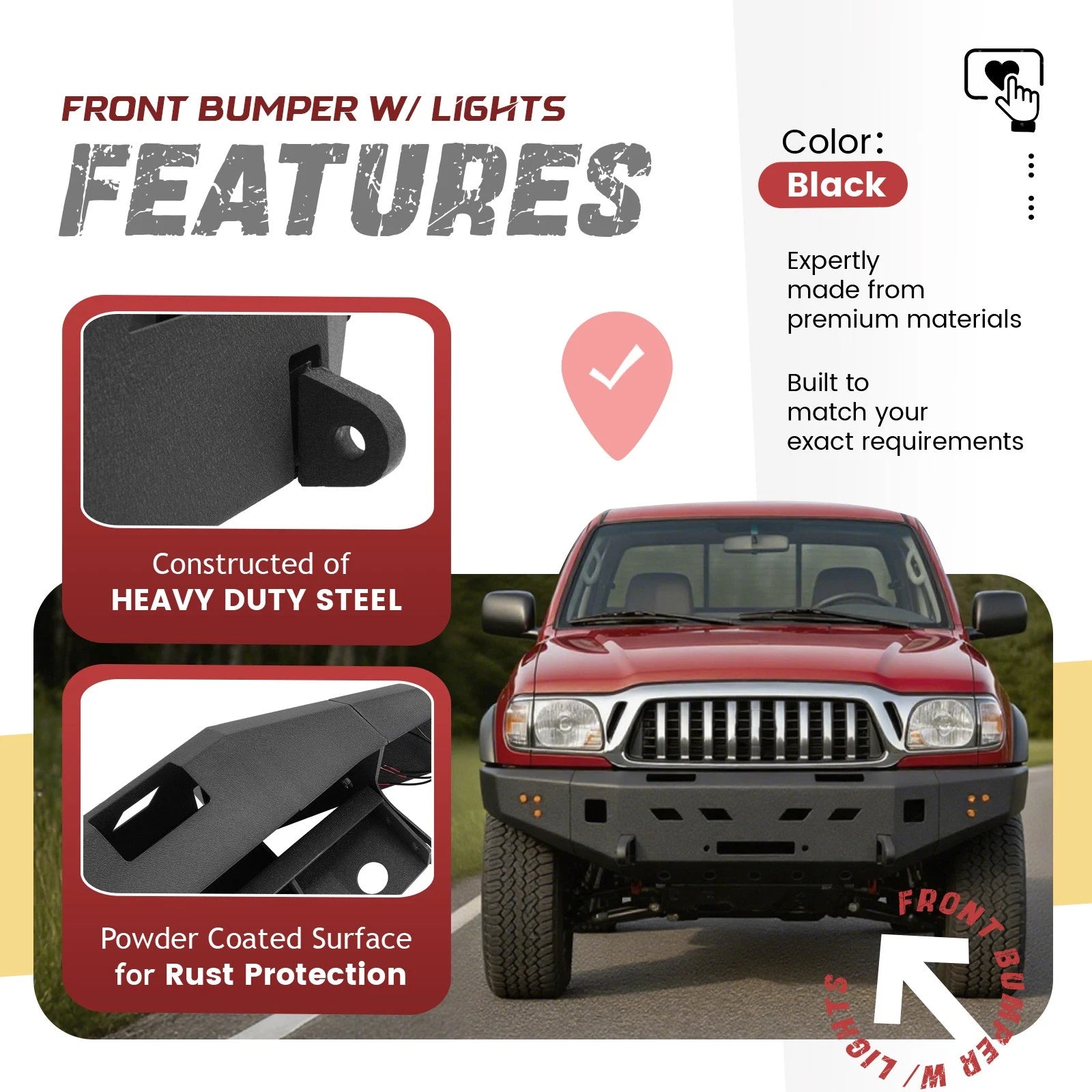 Steel Front Bumper with Lights & Winch Plate for Toyota Tacoma (1995–2004)