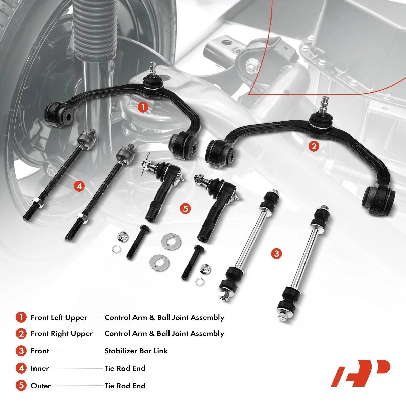 Set of 8 Front Upper Control Arm Sway Bar Tie Rod for Ford Ranger (1998–2004)