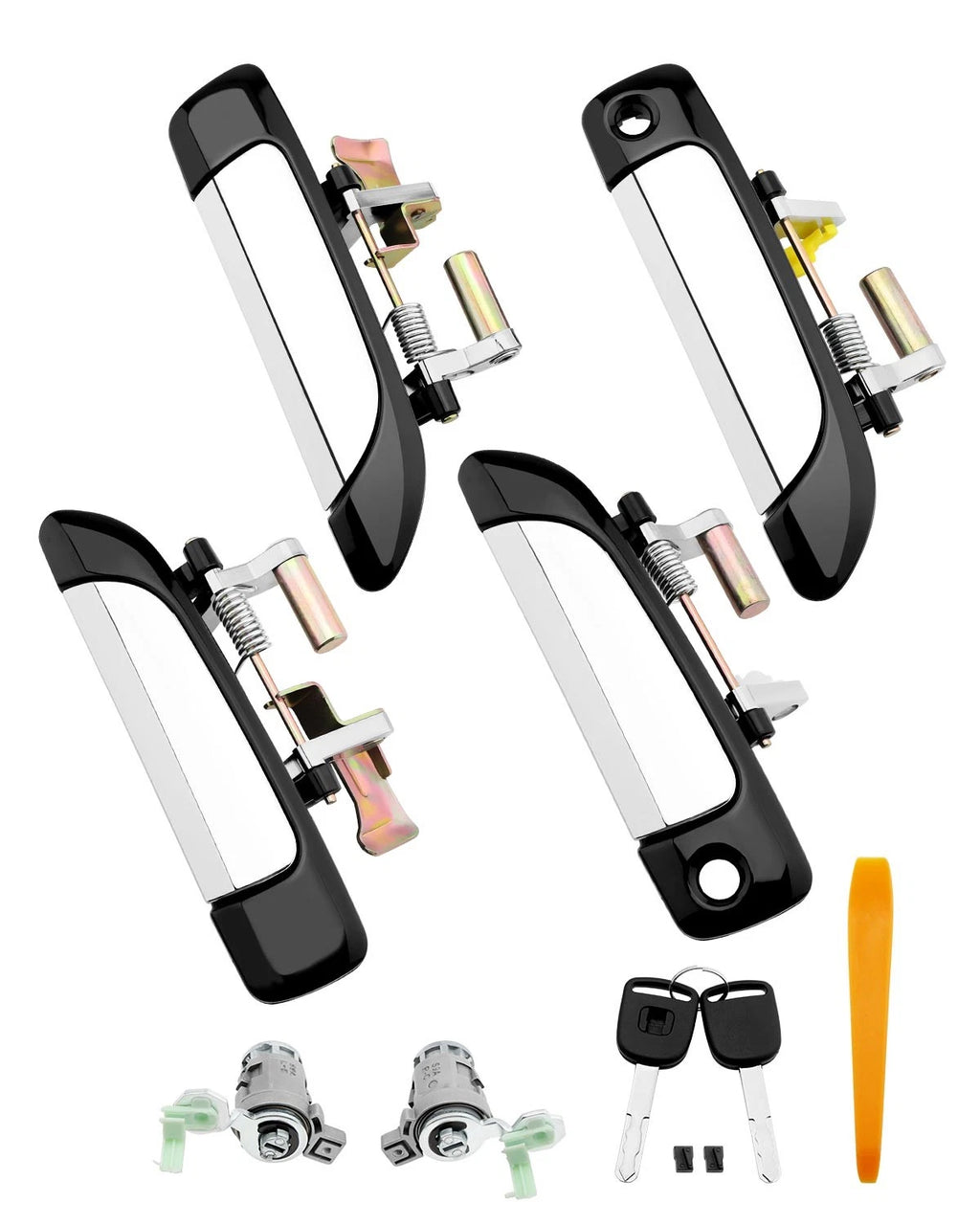 4X Door Handles w/ Lock Cylinder & Key for Honda Civic (2001–2005)